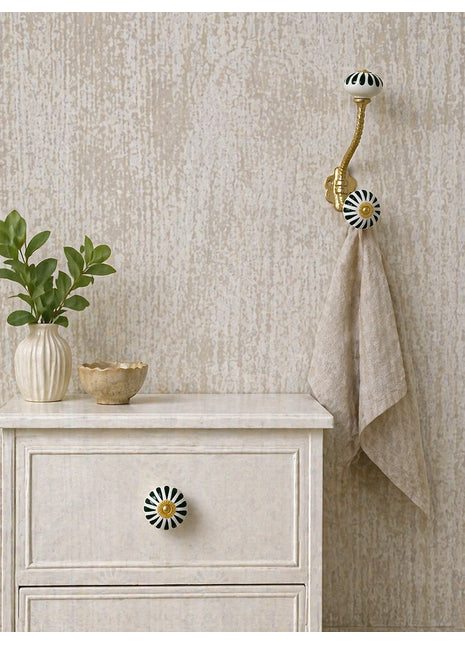 Dark Green Flower On White Ceramic Cabinet  Knob & Hanger Bundle – Decorative Closet Hardware