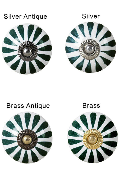 Dark Green Flower On White Ceramic Drawer Cabinet Knob & Curtain Tie Bundle