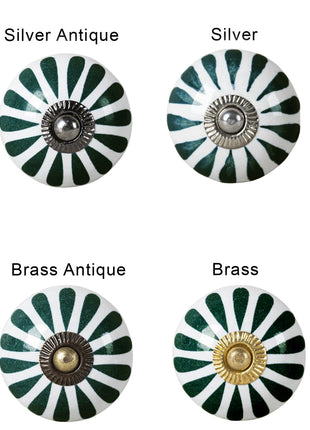 Dark Green Flower On White Ceramic Knob, Curtain Tie & Pull Bundle