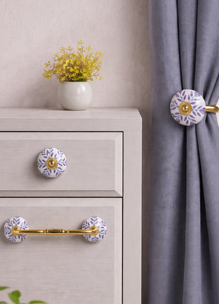 Blue Design Ceramic Knob, Curtain Tie & Pull Bundle