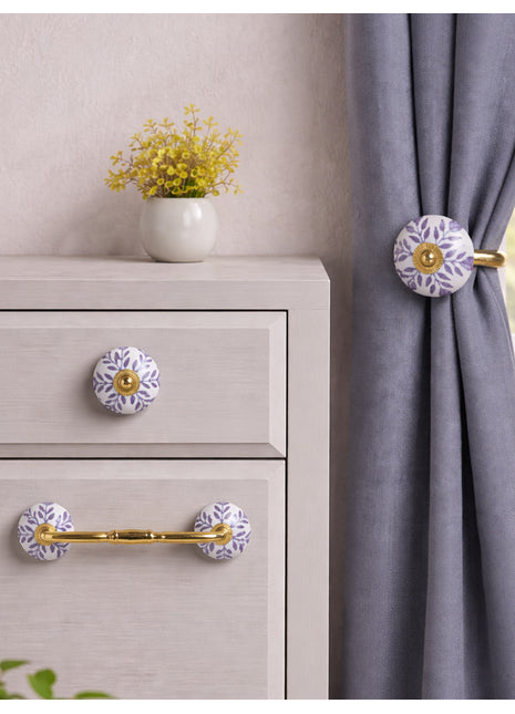 Blue Design Ceramic Knob, Curtain Tie & Pull Bundle