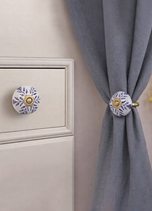 Blue Design Ceramic Drawer Cabinet Knob & Curtain Tie Bundle