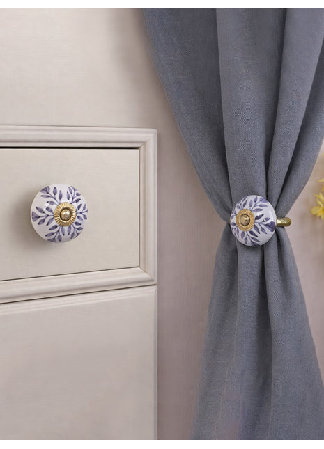 Blue Design Ceramic Drawer Cabinet Knob & Curtain Tie Bundle