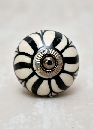 Black  Design On White Ceramic Drawer Cabinet Knob & Curtain Tie Bundle