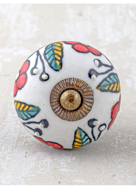 Red Flower On White Ceramic Cabinet Knob