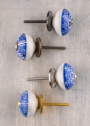 Blue And White Ceramic Kitchen Cabinet Knob With White Embossed Design