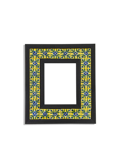 Blue Pottery Photo Frame - Yellow with Blue Flowers