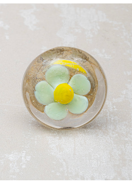 Clear Glass Dresser Cabinet Knob With White And Yellow Flower