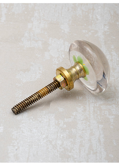 Clear Glass Dresser Cabinet Knob With White And Yellow Flower