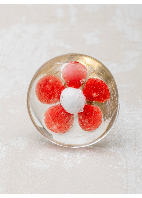 Clear Glass Drawer Cabinet Knob With Red And White Flower