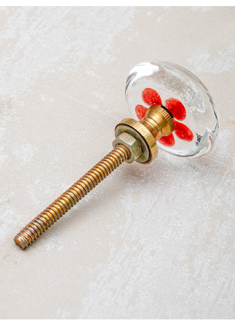 Clear Glass Drawer Cabinet Knob With Red And White Flower