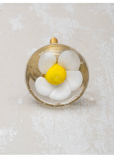 Clear Glass Drawer Cabinet Knob With Yellow And White Flower