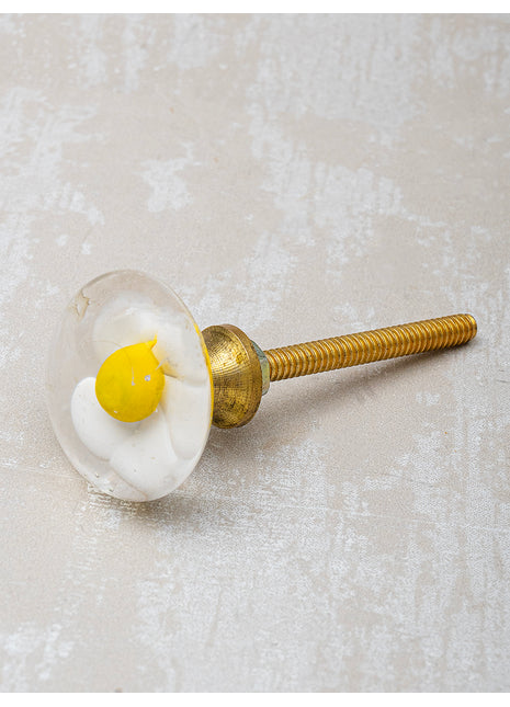 Clear Glass Drawer Cabinet Knob With Yellow And White Flower