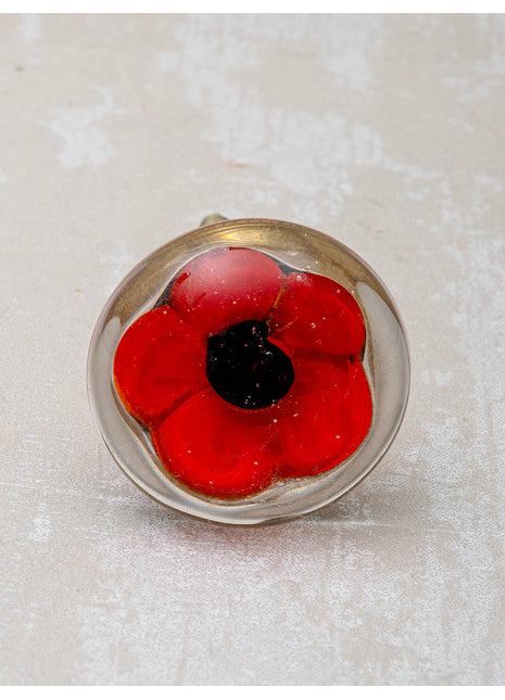 Clear Glass Door Knob With Red And Black Flower