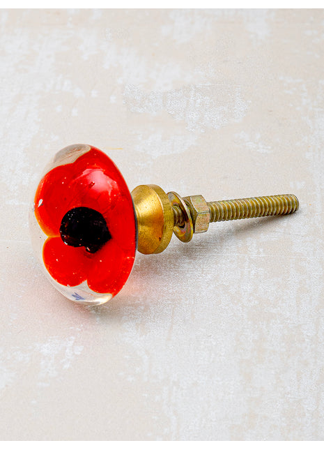 Clear Glass Door Knob With Red And Black Flower
