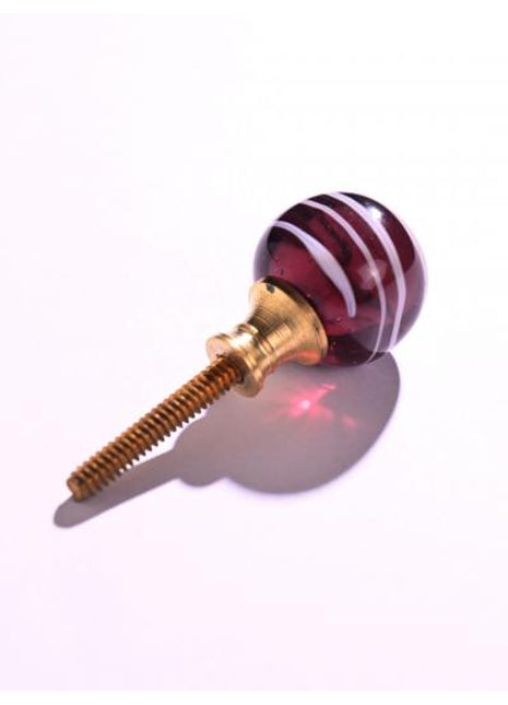 Purple Glass Dresser Cabinet Knob With White Spiral