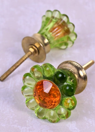 Moss Green Daisy Flower Glass Drawer Cabinet Knob