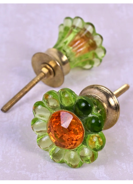 Moss Green Daisy Flower Glass Drawer Cabinet Knob