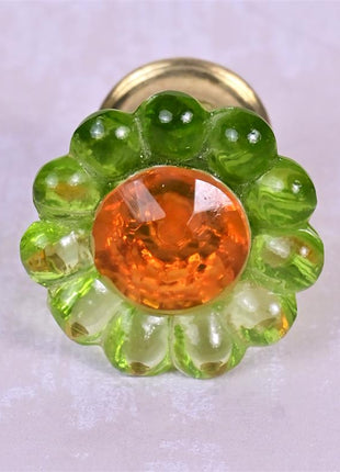 Moss Green Daisy Flower Glass Drawer Cabinet Knob