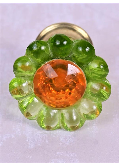 Moss Green Daisy Flower Glass Drawer Cabinet Knob