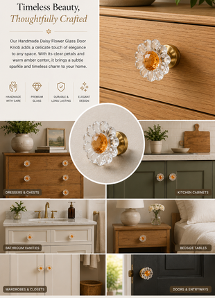 Transparent Clear Daisy Flower Glass Door Knob