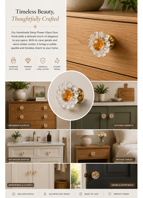 Transparent Clear Daisy Flower Glass Door Knob
