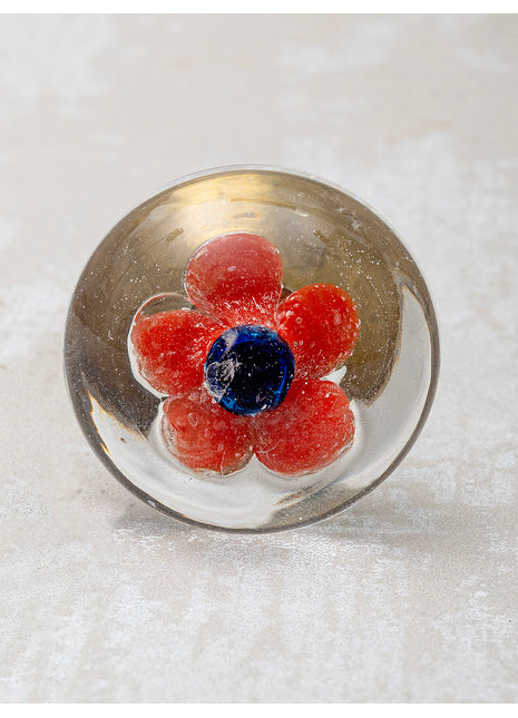 Clear Glass Kitchen Cabinet Knob With Blue And Red Flower