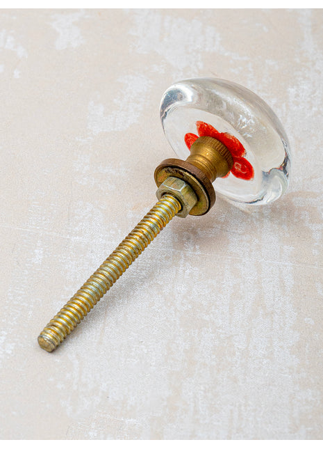 Clear Glass Kitchen Cabinet Knob With Blue And Red Flower