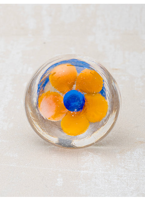 Clear Glass Dresser Cabinet Knob With Blue And Orange Flower