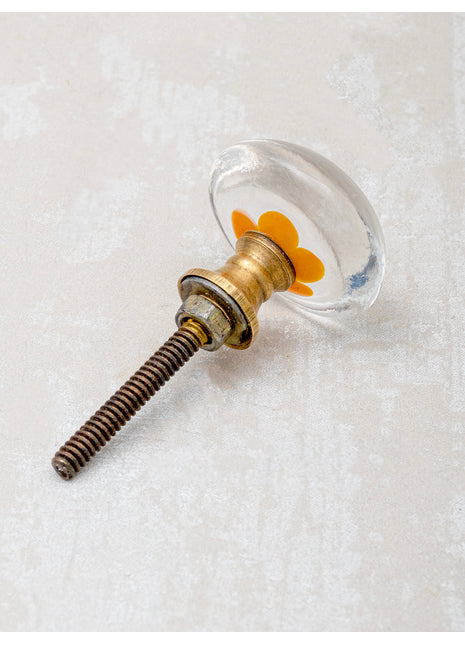 Clear Glass Dresser Cabinet Knob With Blue And Orange Flower