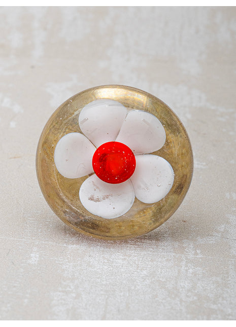 Clear Glass Door Knob With White And Red Flower