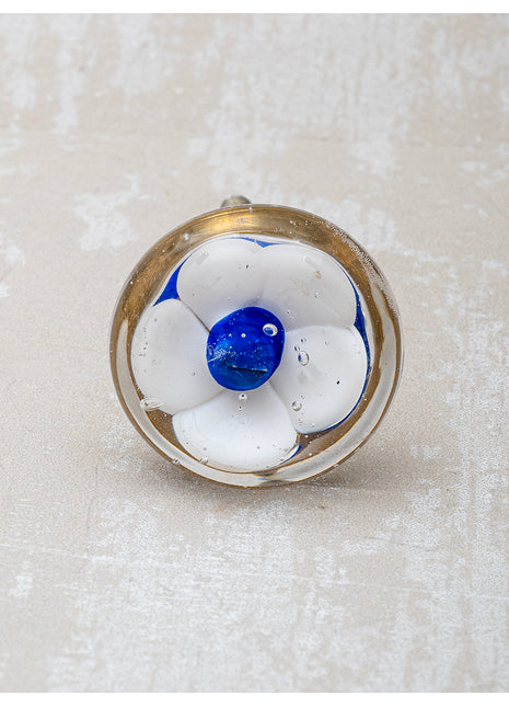 Clear Glass Kitchen Cabinet Knob With White And Blue Flower