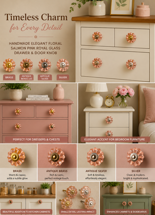 Elegant Floral Salmon Pink Royal Glass Door Knob