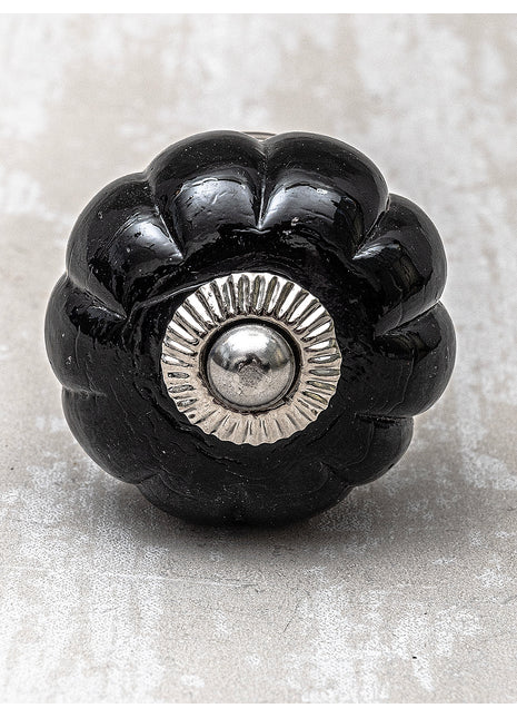 Round Black Handmade Flower Shaped Ceramic Drawer Knob