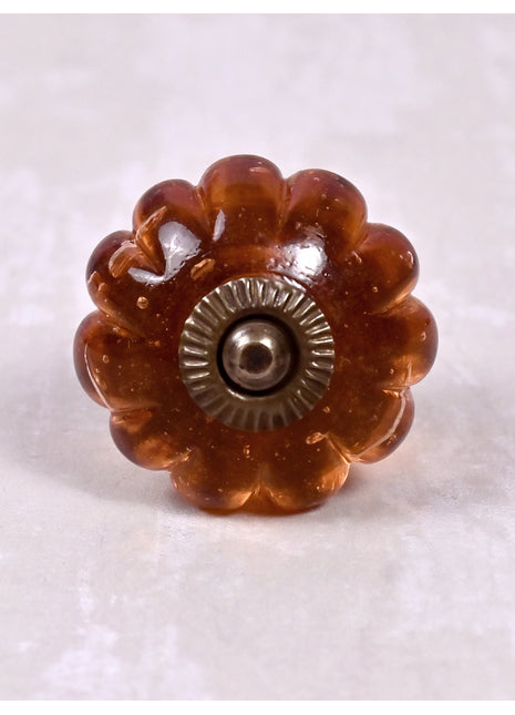 Orange Handmade Flower Shaped Glass Drawer Knob