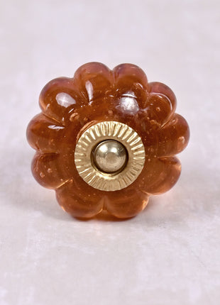 Orange Handmade Flower Shaped Glass Drawer Knob