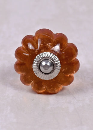 Orange Handmade Flower Shaped Glass Drawer Knob
