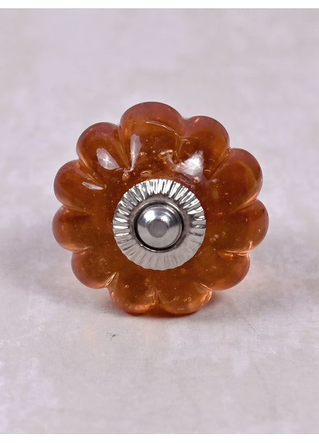 Orange Handmade Flower Shaped Glass Drawer Knob