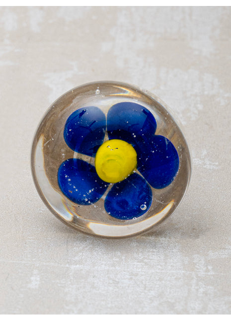 Clear Glass Drawer Cabinet Knob With Blue And Yellow Flower