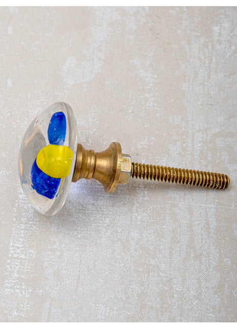 Clear Glass Drawer Cabinet Knob With Blue And Yellow Flower