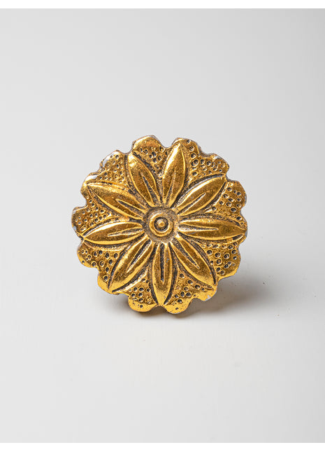 Round Shaped with Flower Design Cast Iron Metallic Knob