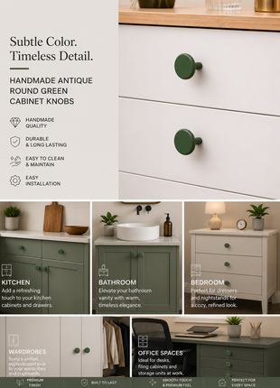 Antique  Round Green Cabinet Knobs Zinc Alloy Drawer Knobs