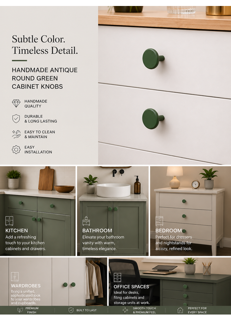 Antique  Round Green Cabinet Knobs Zinc Alloy Drawer Knobs