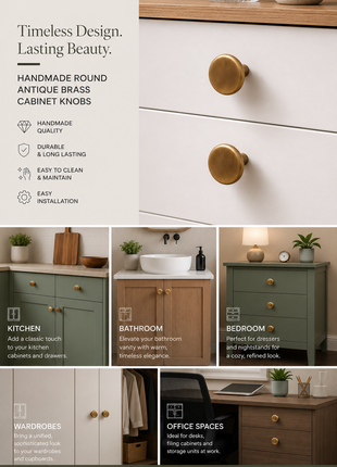 Round Antique Brass Cabinet Knobs Zinc Alloy Drawer Knobs