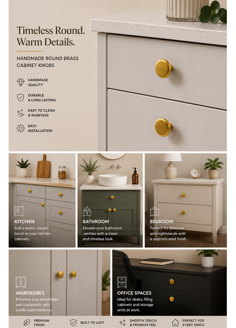 Round Shape Brass Cabinet Knobs Zinc Alloy Drawer Knobs
