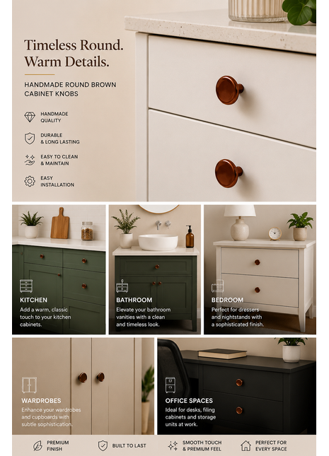 Round Shape Brown Cabinet Knobs Zinc Alloy Drawer Knobs