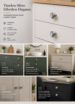 Round Shape Silver Cabinet Knobs Zinc Alloy Drawer Knobs