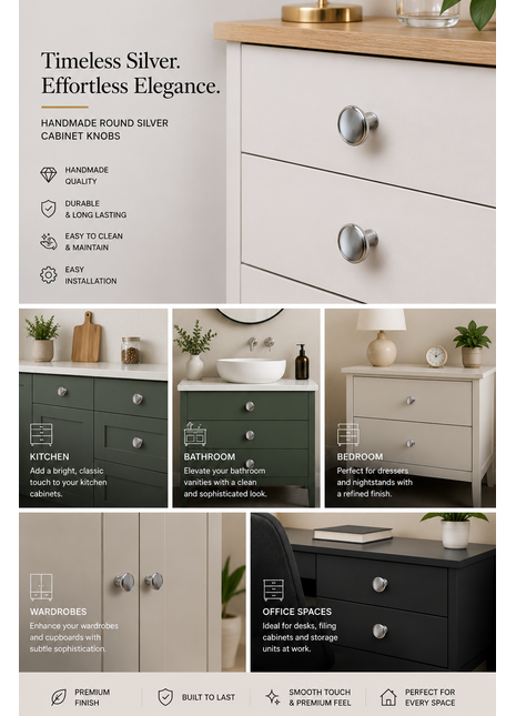 Round Shape Silver Cabinet Knobs Zinc Alloy Drawer Knobs