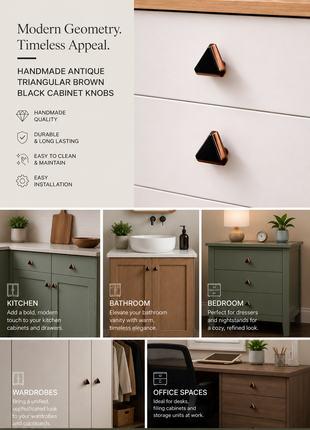 Antique  Triangular Shape  Brown Black Cabinet Knobs Zinc Alloy Drawer Knobs