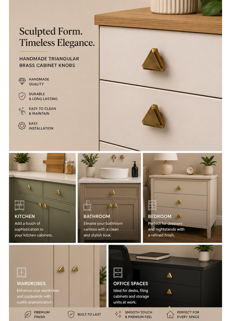 Triangular Shape Brass Cabinet Knobs Zinc Alloy Drawer Knobs